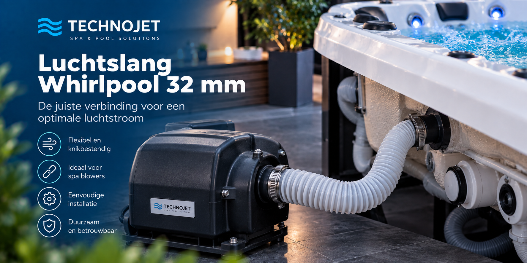Luchtslang Whirlpool 32 mm voor spa blower en luchtjets