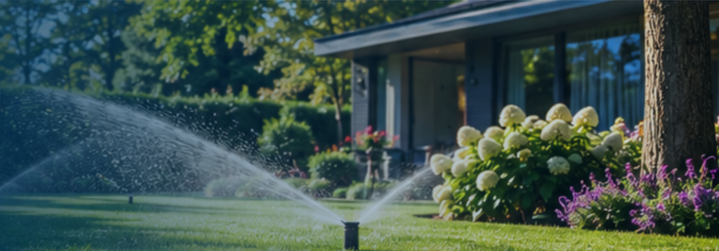 Automatische tuinberegening met pop-upsproeiers in een groene tuin